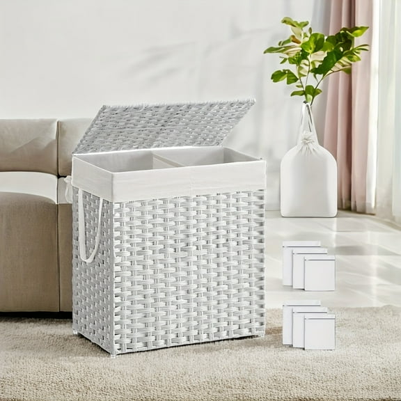 "Heavy-Duty Laundry Hamper with Lid - 29.06gal Bamboo Sorter with 2 Fixed + 6 Removable Bags for Large Families"