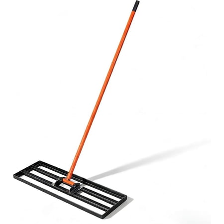 Heavy Duty Lawn Leveling Rake 17" x 10", 5FT Extended Orange Steel Handle Yard Leveler Tool, Durable Soil Spreader & Leveling Rake for Garden Golf Lawn Farm, Rust-Proof Black Head