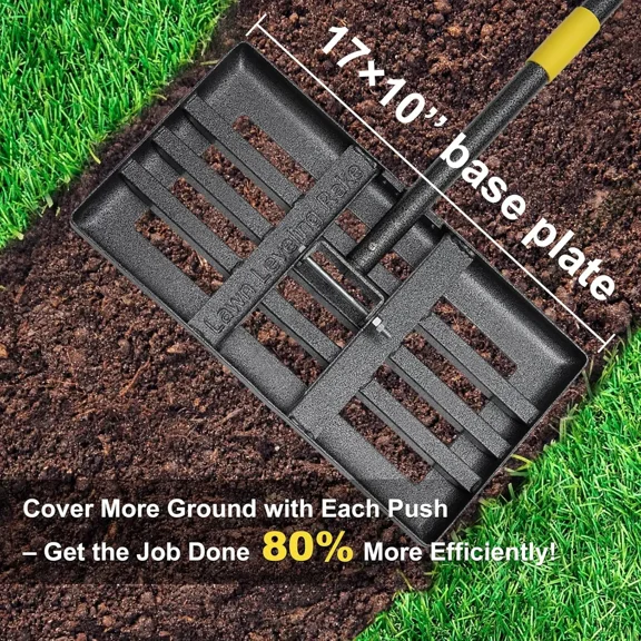 Heavy Duty Lawn Leveling Rake with Adjustable Handle 28" to 72" Double Spot-Welded Stainless Steel for Yard Garden Soil Sand Spreading Durable Gardening Tools