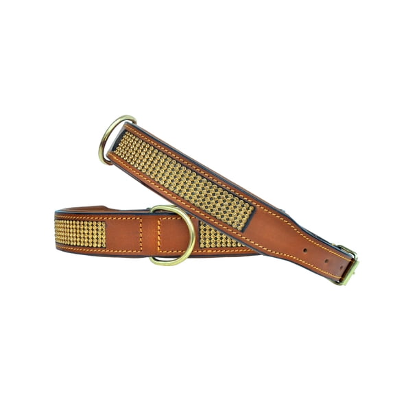Heavy Duty Leather Dog Collar Padded Golden Rhinestones for Puppies and Big Dogs 10AB301-S