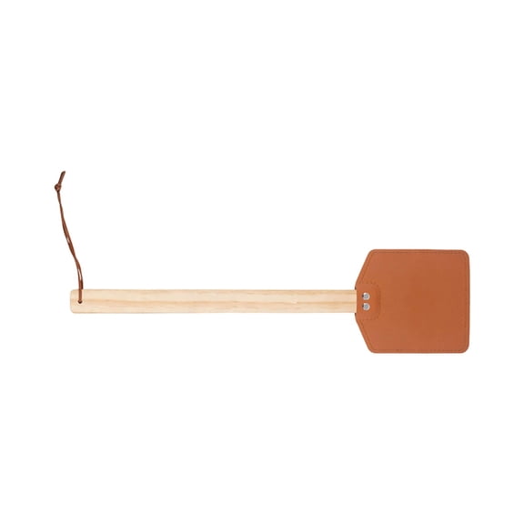 Heavy Duty Leather Fly Swatter, 17.3" Long Wood Handle Flyswatter with Hanging Rope, Rustic Washable Fly Swatter for Indoor Outdoor, Flies Mosquitoes Bees