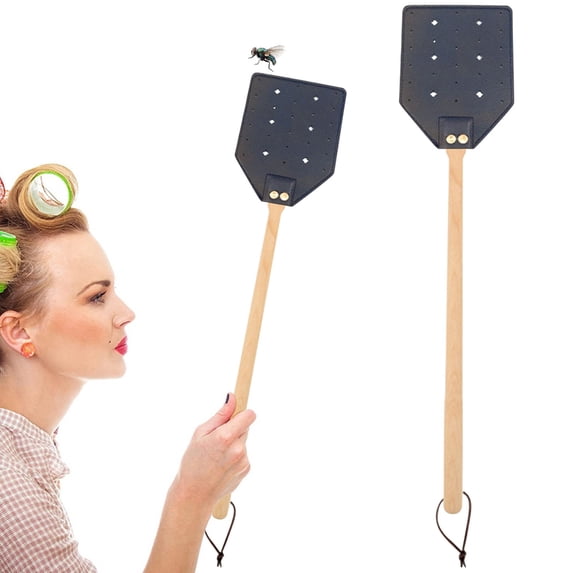 Heavy Duty Leather Fly Swatter, Long Handle Solid Beech Wood Fly Swatter, Durable Reusable Insect Catcher for Household, Camping and Indoor Outdoor Pest Control, Insect Swatter,19.49×3.94 in,Navy