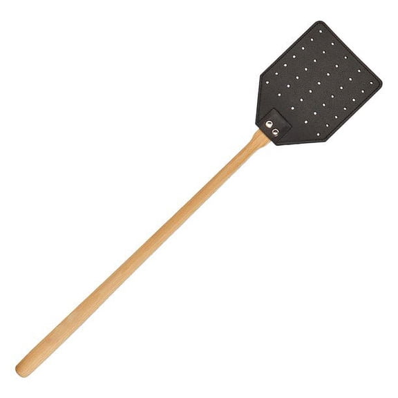 Heavy Duty Leather Fly Swatter, Long Wood Handle Manual Fly Swatter, Durable Fly Swatter for Kills Bugs and Insects Outdoor Indoor Kitchen Garden Supplies(Black)