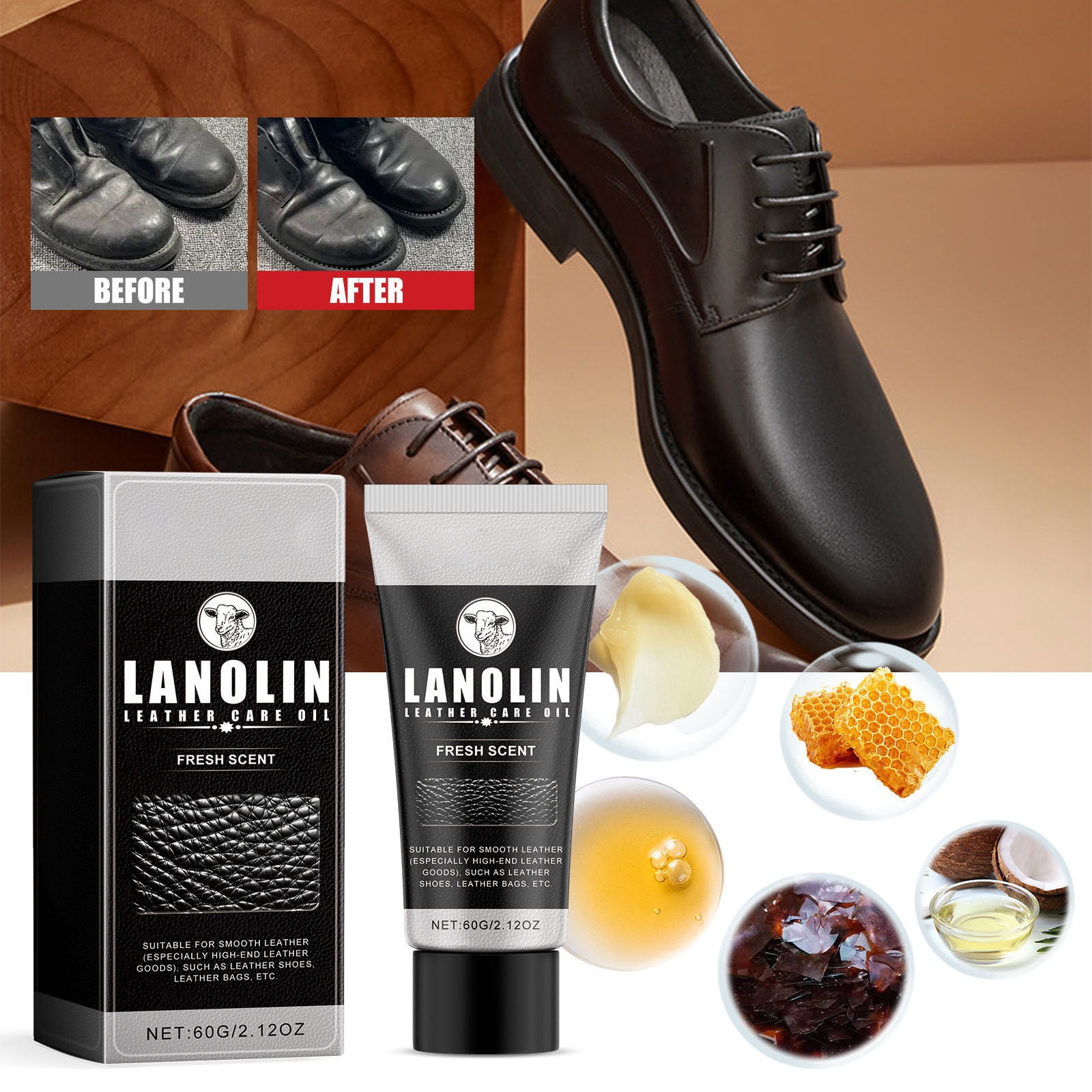 Heavy Duty Leather Preservative, Oil Leather Conditioner and Cleaner - Premium Waterproof Formula for Boots and Shoes, Size: 60g