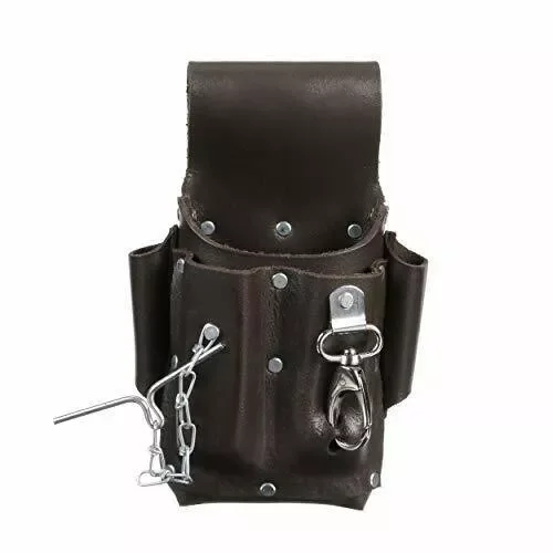 Heavy Duty Leather Tool Pouch with 5 Pockets, Electrician & Carpenter Tool Belt Pouch for Hand Tools, Nails, Screws, and Accessories, Durable & Practical