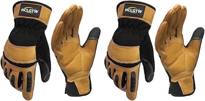 Heavy Duty Leather Work Glove Impact Protection Mechanic Cowhide Gloves for Men Grip,Cowhide,Cotton Lined,Durable XL