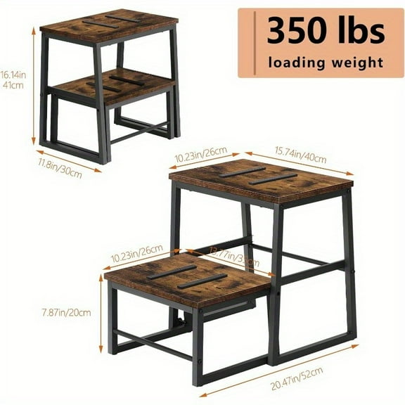 Heavy Duty Level 2 Adult Step Stool - 500LB Heavy Duty Metal Frame with Non-Slip Pad for Kitchen, Bathroom, Bedroom, Foldable Stool, Home Utility, Black