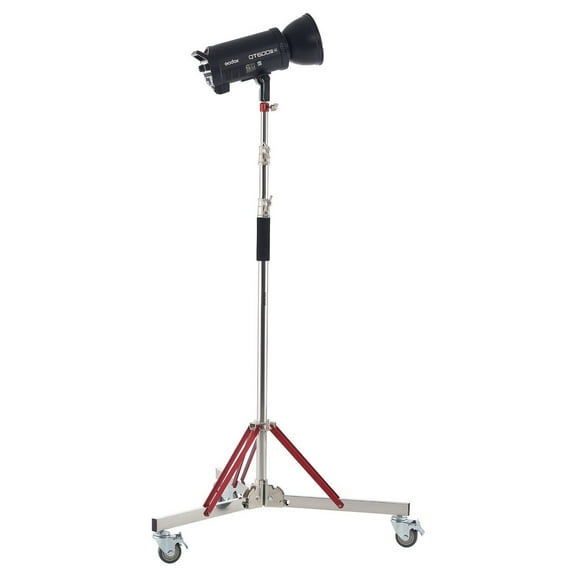 Heavy Duty Light Stand with Casters Max Height 10.5ft/320cm Tripod Stand, Adjustable 3-Stage Column, 44 lbs Load Capacity, Universal Adapter, 360 Rolling Wheel, Stable and Shock-Absorbing for Studio
