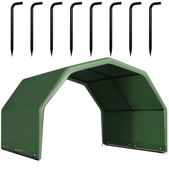Heavy Duty Livestock Corral Shelter Canopy, 8' x 8' x 7' Waterproof UV Treated Shade for Horses, Goats & Hay Storage, All-Weather Deep Green