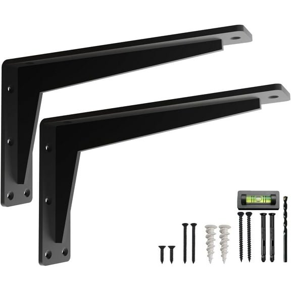 Heavy-Duty Load L Mantel Shelf Brackets by Balin Designs (Black) DIY Brackets with Mounting Hardware for 12", 14” and 16" Shelves, Ideal for Fireplace, Granite Countertops, Bookshelves (Set of 2)