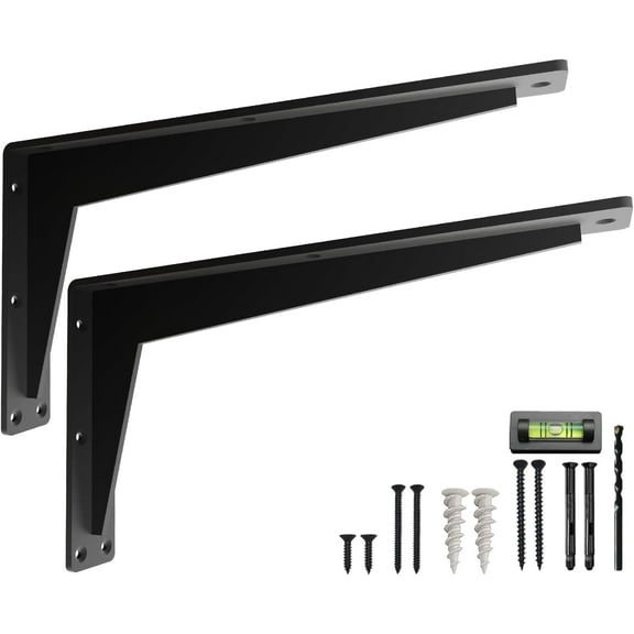 Heavy-Duty Load L Mantel Shelf Brackets by Balin Designs (Black) DIY Brackets with Mounting Hardware for 16", 18” and 20" Shelves, Ideal for Fireplace, Granite Countertops, Bookshelves (Set of 2)