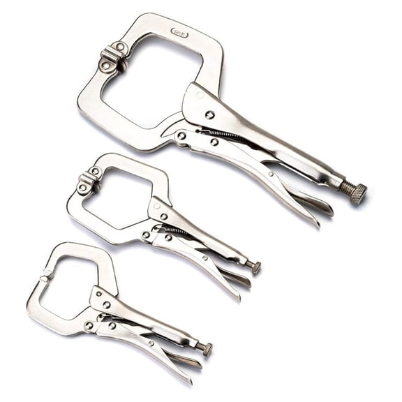 Heavy Duty Locking C-Clamp Set - 11 Inch and 6 Inch 3-Piece Plated C-Pliers With Swivel Tips