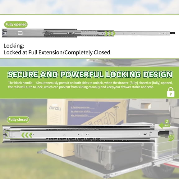 Heavy Duty Locking Drawer Slides 1 Pair 12 14 16 18 20 22 24 32 40 Inch 150 Lbs Full Extension Ball Bearing Sliding Rails Cabinet Runners Tracks Tool Box Glides-20