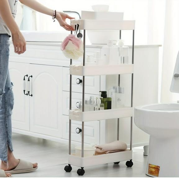 Heavy-Duty Locking Rolling Storage Cart - 4-Tier Slim Utility Shelving Unit with Locking Wheels, Space-Saving Mobile Organizer for Kitchen, Bathroom, Office, Laundry