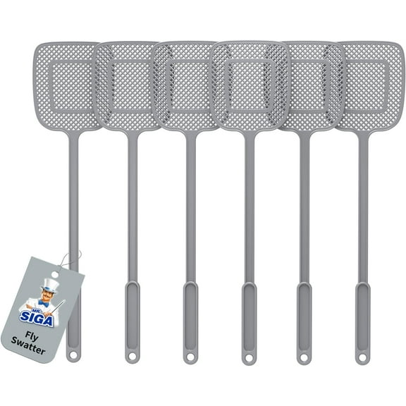 Heavy Duty Long Handle Fly Swatter, Gray, 6 Pack