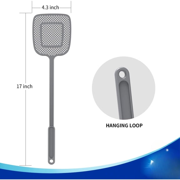 Heavy Duty Long Handle Fly Swatter, Gray, 6 Pack