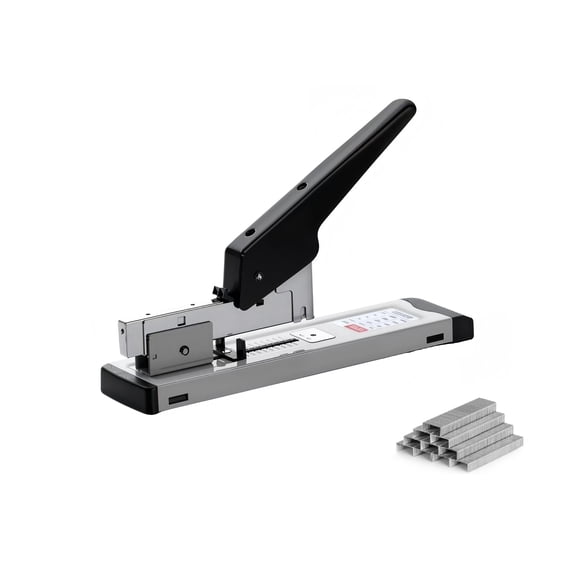 Heavy-Duty Long-Handle Stapler Effortless Stapling for Up to 100 Sheets, Durable Metal Construction, Ergonomic Design for Office, Home Use Black