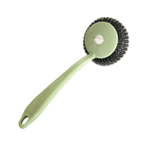 Heavy-Duty Long Handle Steel Wire Scrub Brush – Non-Shedding Bristles for Pots, Pans, Sinks & Stoves, Eco-Friendly PP Handle with Hanging Hook (18in, Dishwasher Safe) Green