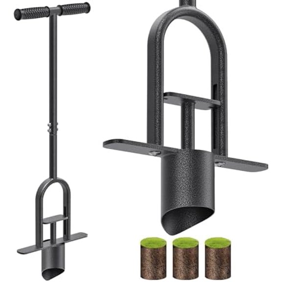 Heavy Duty Long Handled Bulb Planter Tool with Soft Rubber Grip, Garden Sod Plugger for Digging Holes, Turf Repair, Seedling Transplanting