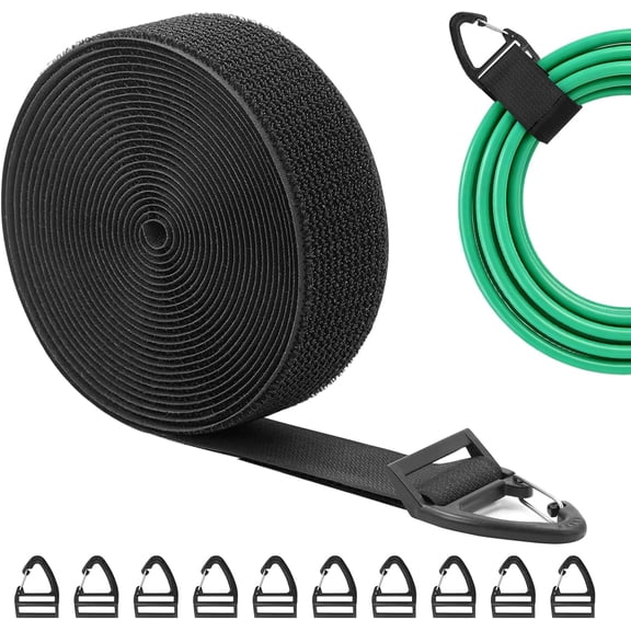 Heavy Duty Long Storage Straps, Adjustable Hook and Loop Straps with Carabiner Clips for Fastening Hanging on wall Extension Cords, Hoses, Cables, Ropes Home, Garage or Workshop