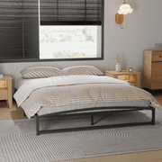 Heavy Duty Low Profile Metal Platform Full Size Bed Frame with Unique Arched Headboard, 6 Inch Height, No Box Spring Needed, Easy Assembly, Black