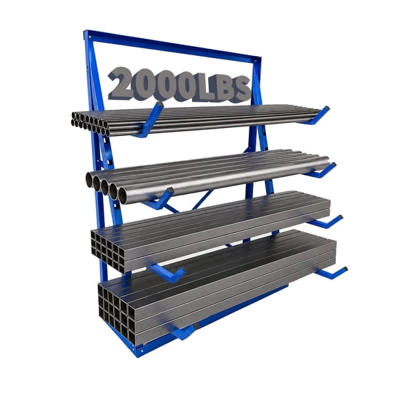 Heavy Duty Lumber Rack, 4-Level Adjustable Pipe Storage Rack, Blue Powder Coated Alloy Steel Material Holder for Shed, Workshop