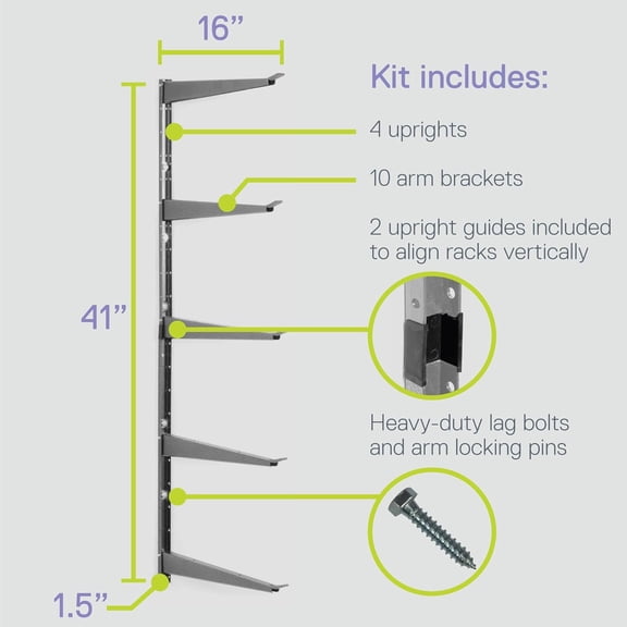 Heavy Duty Lumber Storage Rack Cycle, Holds Up to 800 lbs - Easy to Install Wood Storage Rack with Fully Adjustable Arms - Steel Construction Storage Solution for Garage, Basement & Pantry