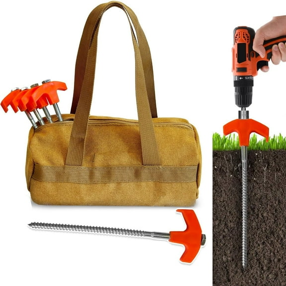 Heavy Duty Luminous Tent Stakes, 8 Inch Hexagonal Ground Anchors Screw Stakes, Tent Stakes Steel Stakes for Camping, Gardening, and Canopies, Outdoor Christmas Decorations, Rope Adjuster Storage Bag