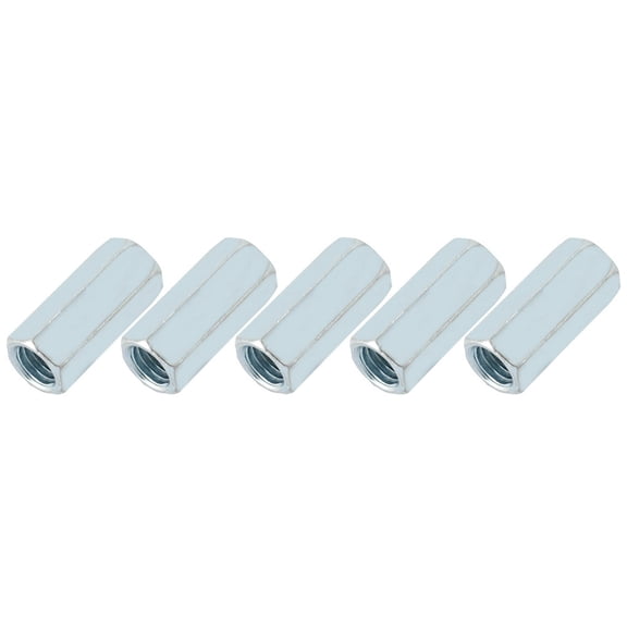 Heavy Duty M12 Carbon Steel Long Rod Hex Coupling Sleeve Nuts, Premium Rustproof Standoff Threaded Fasteners for Construction Wood Metal Framing Projects (17mm, 5 Pack, 0.67 in Hex Size)