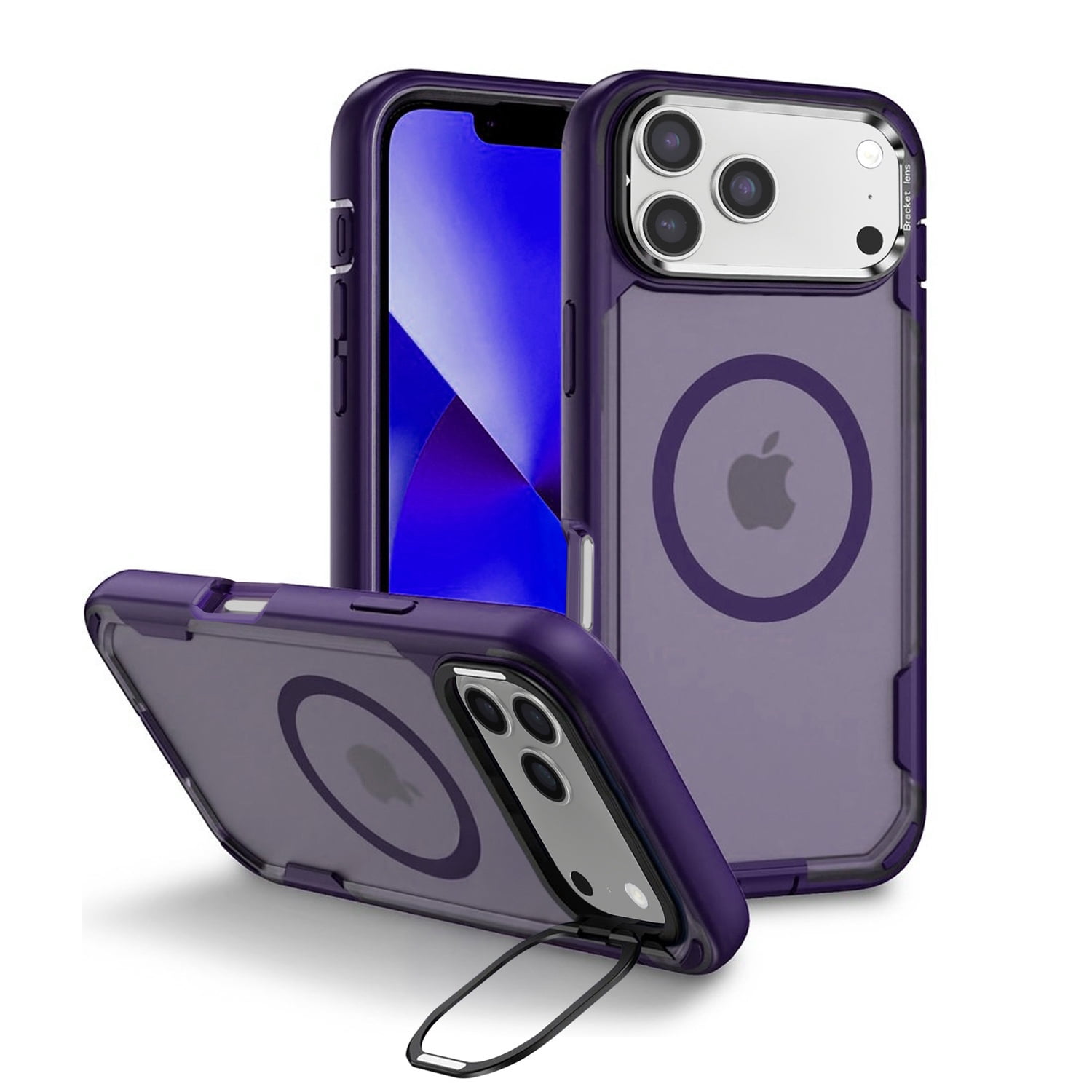 Heavy-Duty Magnetic Case with Camera Kickstand for iPhone 17 Pro Max - Purple