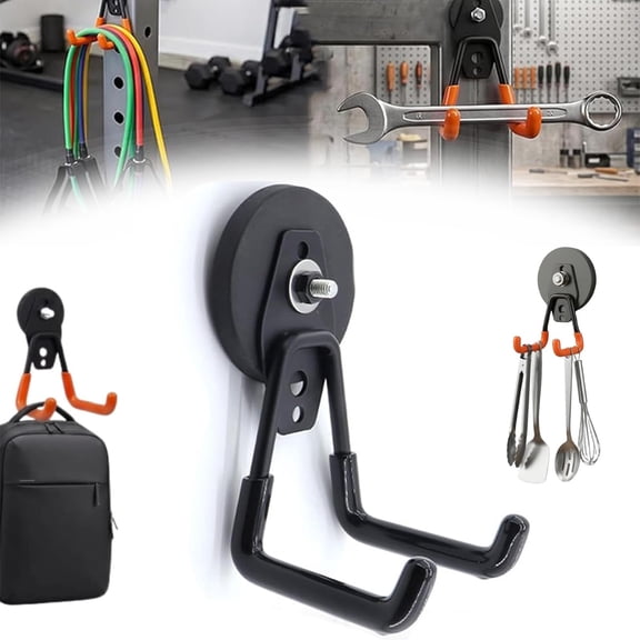 Heavy-Duty Magnetic Double-Claw Hook, Strong Anti-Slip Dual J-Hook for Power Tools Garden Hoses Garage Workshop Storage
