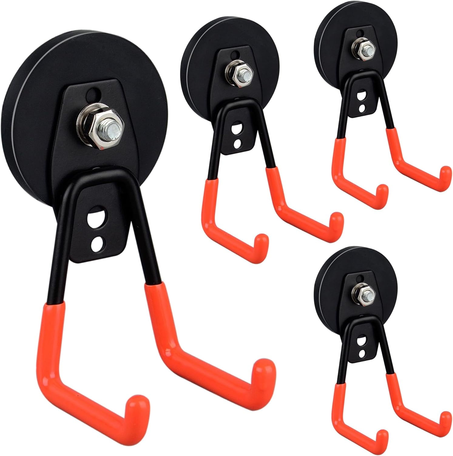Heavy Duty Magnetic Garage Hooks,4 Pack Strong Large Magnet Hooks for Power Drill,Garden Tools,Hose,Pegboard,Garage, Workshop,Magnetic Storage Hooks for Indoor Outdoor Hanging(Orange)