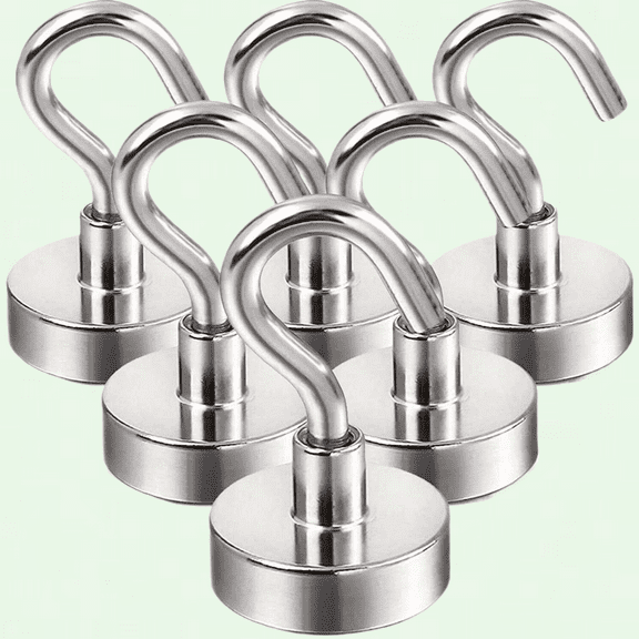 Heavy Duty Magnetic Hooks, 25Lbs, 6 Pack-Silver, Screw in Hooks