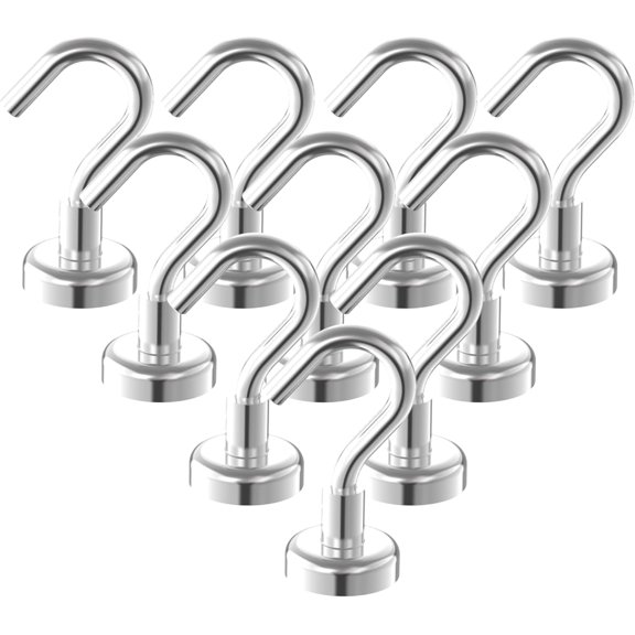 Heavy Duty Magnetic Hooks 5/8" Base,25lbs Vertical Pull Force-10Pack Super Strong Rare Earth Magnet Hook,Strong Cruise Hook for Hanging,Magnetic Hanger Cabins,Grill,Kitchen