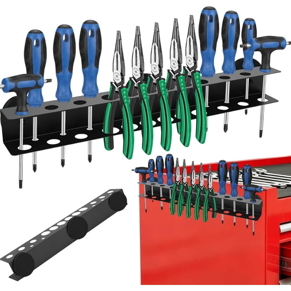Heavy Duty Magnetic Metal Tool Holder - 18 Holes Screwdriver Organizer for Garage Workshop Sheds Homes Bench & Pegboard, Fits Pliers and Hand Tools Small Tools