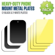 Heavy-Duty Magnetic Phone Mount Metal Plates 4 Pack - 2 Black & 2 White Adhesive Plates for Magnetic Car Mounts, Universal Thin Rectangular Metal Stickers with Protective Film for iPhone & Android
