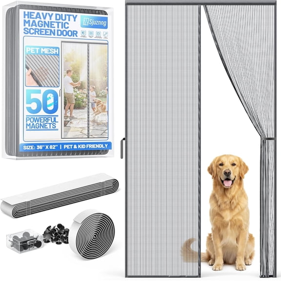 Heavy Duty Magnetic Screen Door 70"x80", 100 Magnets Hands Free PET Fine Mesh Screen, Pet Kid Friendly Bug Mosquito Net for Sliding Patio French Doors