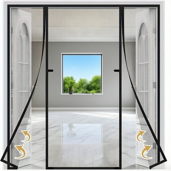 Heavy Duty Double Magnetic Screen Door, Full Frame Stickers Insect Proof Mesh Curtain, Reinforced Edge No Tool Easy Install Auto Closing Mesh Door for Home Patio Garage Pet Friendly