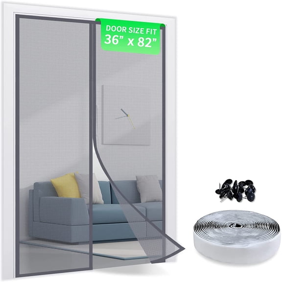 Heavy Duty Magnetic Screen Door with Full Frame Hook and Loop, Powerful Magnets for Automatic Closure, Mesh Door Screen Net