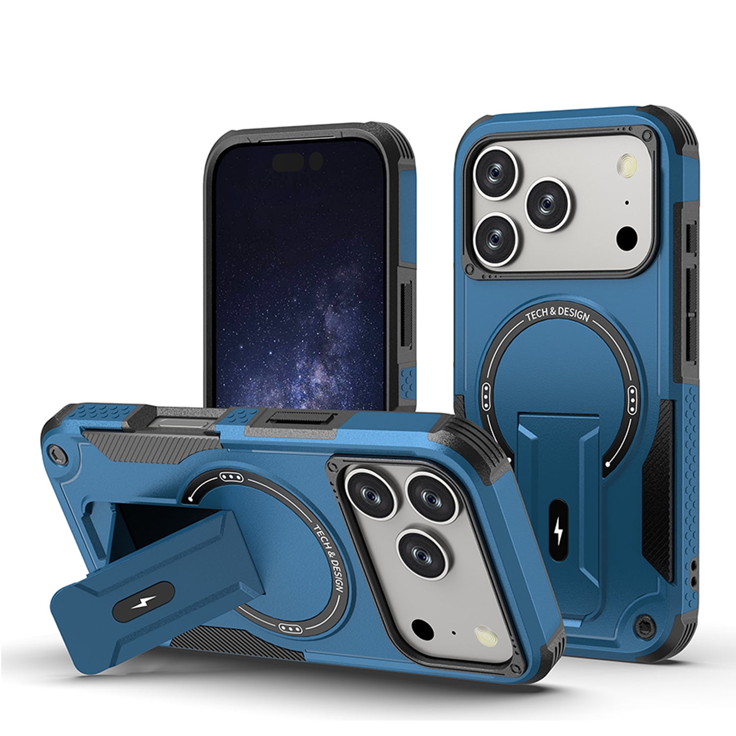 Heavy-Duty Magnetic Stand Case for iPhone 17 Pro Max with Shock Protection - Blue