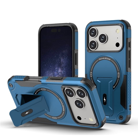 Heavy-Duty Magnetic Stand Case for iPhone 17 Pro Max with Shock Protection - Blue