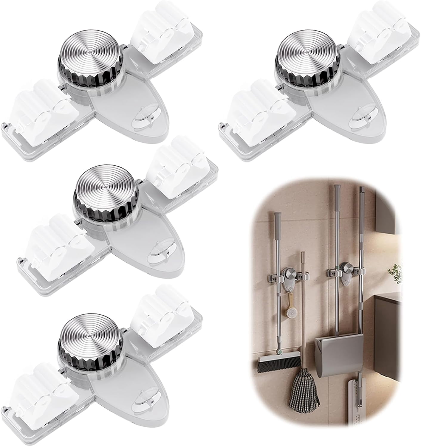 Heavy-Duty Magnetic Storage Rack for Brooms and Mops, Wall-Mounted Non-Slip Holder, Strong Hooks Hanging Tools