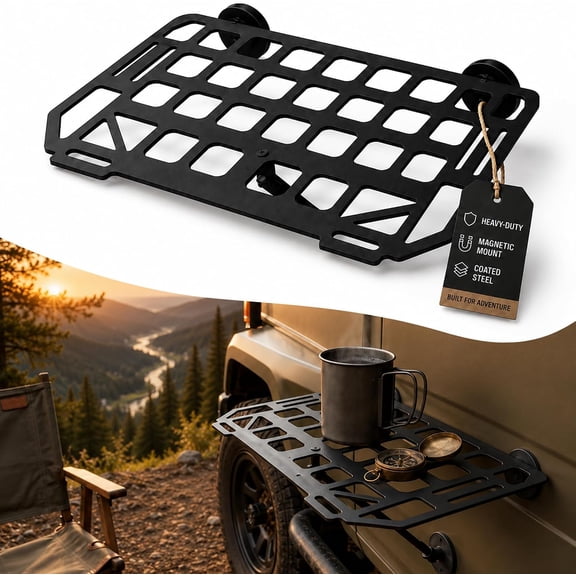 Heavy-Duty Magnetic Vehicle Side Table, Foldable No-Drill Car Desk Organizer with Strong Magnets