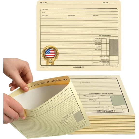 Heavy-Duty Manila Job Folder, 10 x 12 Inches, Preprinted for Progress Tracking, Cost Calculation and Customer Correspondence, Letter Size, Straight Cut Tab, Top Tab, 50 Count, Black Card Stock