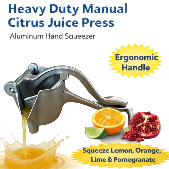 Heavy Duty Manual Citrus Juicer – Aluminum Hand Press for Lemon, Orange, Lime & Pomegranate, Ergonomic Handle & Easy Clean Kitchen Tool