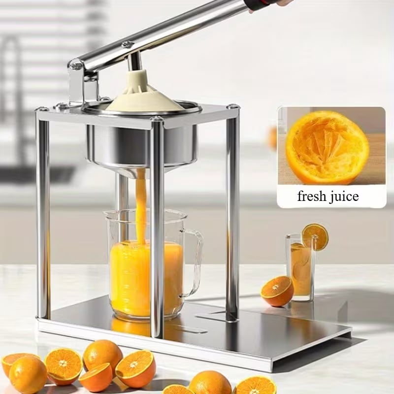 Heavy-Duty Manual Citrus Juicer - Stainless Steel 304 Lever-Press Juicer for Orange, Lemon, and Grapefruit with Pulp Strainer, Easy-Clean Design for Fresh Homemade Juice