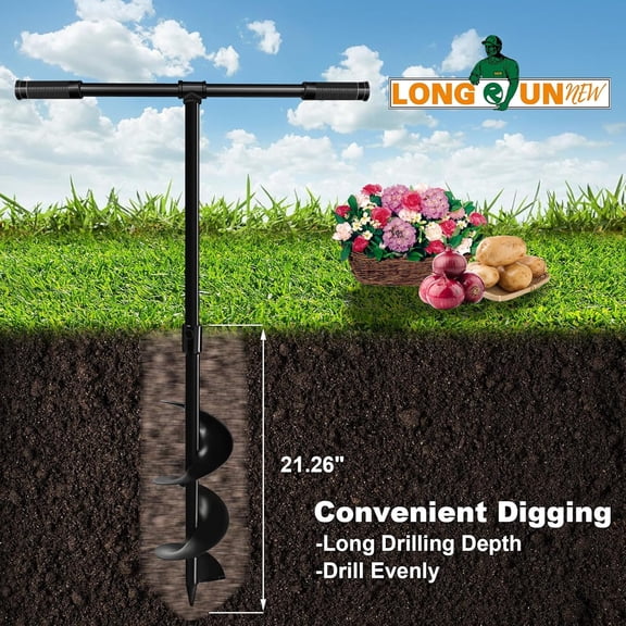 Heavy-Duty Manual Garden Auger Drill Bit - 6" x 38" Plant/Fence Hole Digger for Bulbs, Trees, Seedlings, Umbrellas & More - -Friendly Hand-Powered Spiral Planter