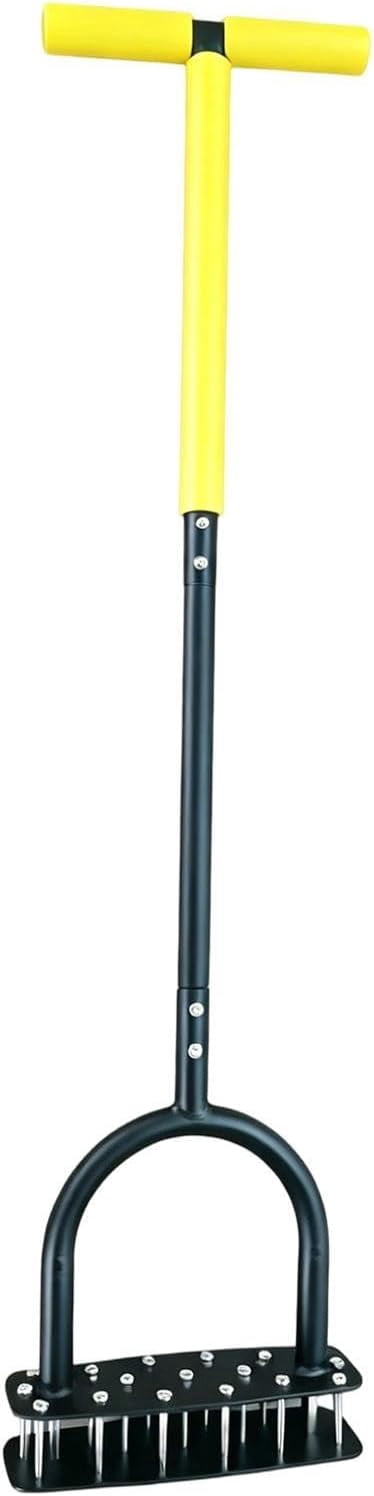 Heavy Duty Manual Lawn Aerator Tool, Ergonomic T Handle Metal Soil Cultivator, Detachable Compact Yard Maintenance Tool for Garden Farm Patio Flower Bed Park Lawn Care(k)