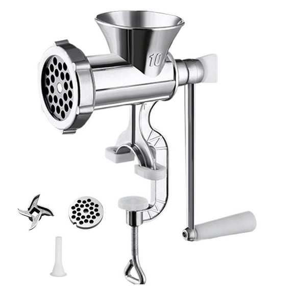 Heavy Duty Manual Meat Grinder - 5-in-1 Metal Sausage Stuffer & Spice Mincer, Non-Electric Food Processor for Grinding Meat, Sausage Stuffing, Spice Milling & Dough Making w/Stainless Steel Blades