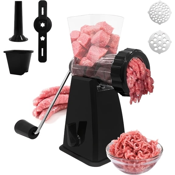 Heavy-Duty Manual Meat Grinder with Stainless Steel Blades and Powerful Suction Base - Hand Crank for Beef, Chicken, Turkey - Easy to Use for Home Kitchen, BBQ, Camping Trips
